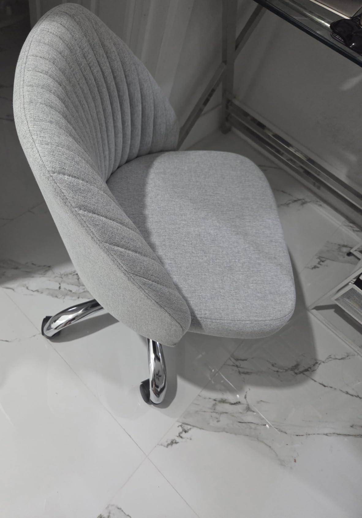 DUMOS Home Office Chair, Comfy Desk Chair with Rolling Wheels | Armless Height Adjustable, Wide Seating, Vanity Swivel Task, Bedroom Student Adults, Classic Grey customer photo 2