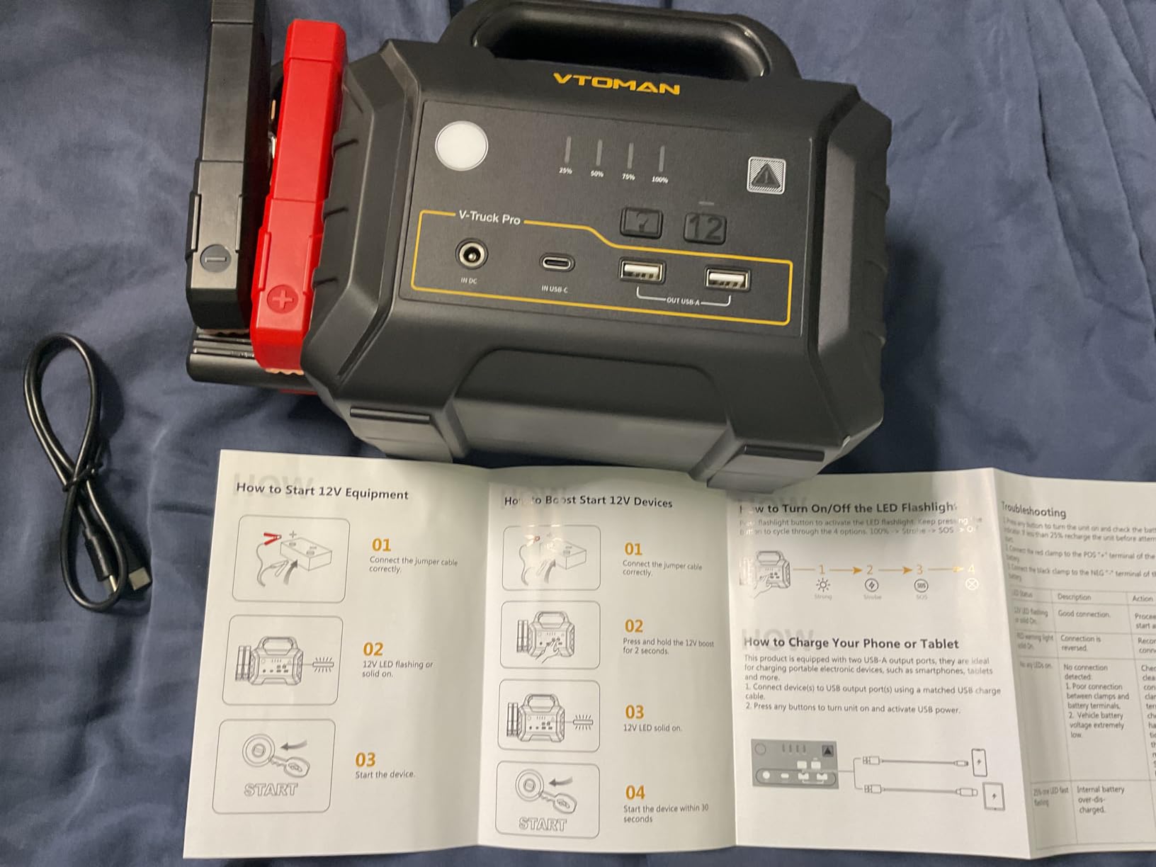 VTOMAN V-Truck Pro 8000A 12V Heavy Duty Jump Starter for Diesel Semi Trucks | Portable Truck Battery Charger Jump Box, 65W Fast Charge, 41600mAh Power Bank, Heavy Duty Jumper Cables customer photo 2