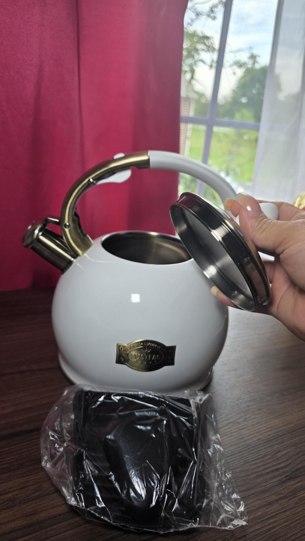 SUSTEAS Whistling Tea Kettle, 2.7QT Food-Grade Steel Teapot, NAVY BLUE customer photo 2