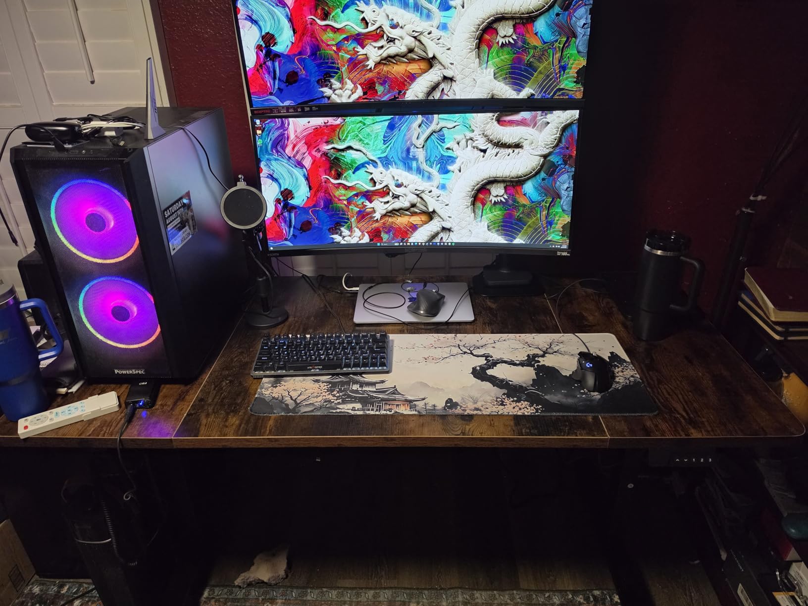Black 60x28 in Electric Standing Desk, 1 Inch Thick Tabletop | Double Beam Frame, Holds 220lbs, Sit Stand, 3 Memory Height Adjustment, Extra Deep Table Top, Black Frame customer photo 2