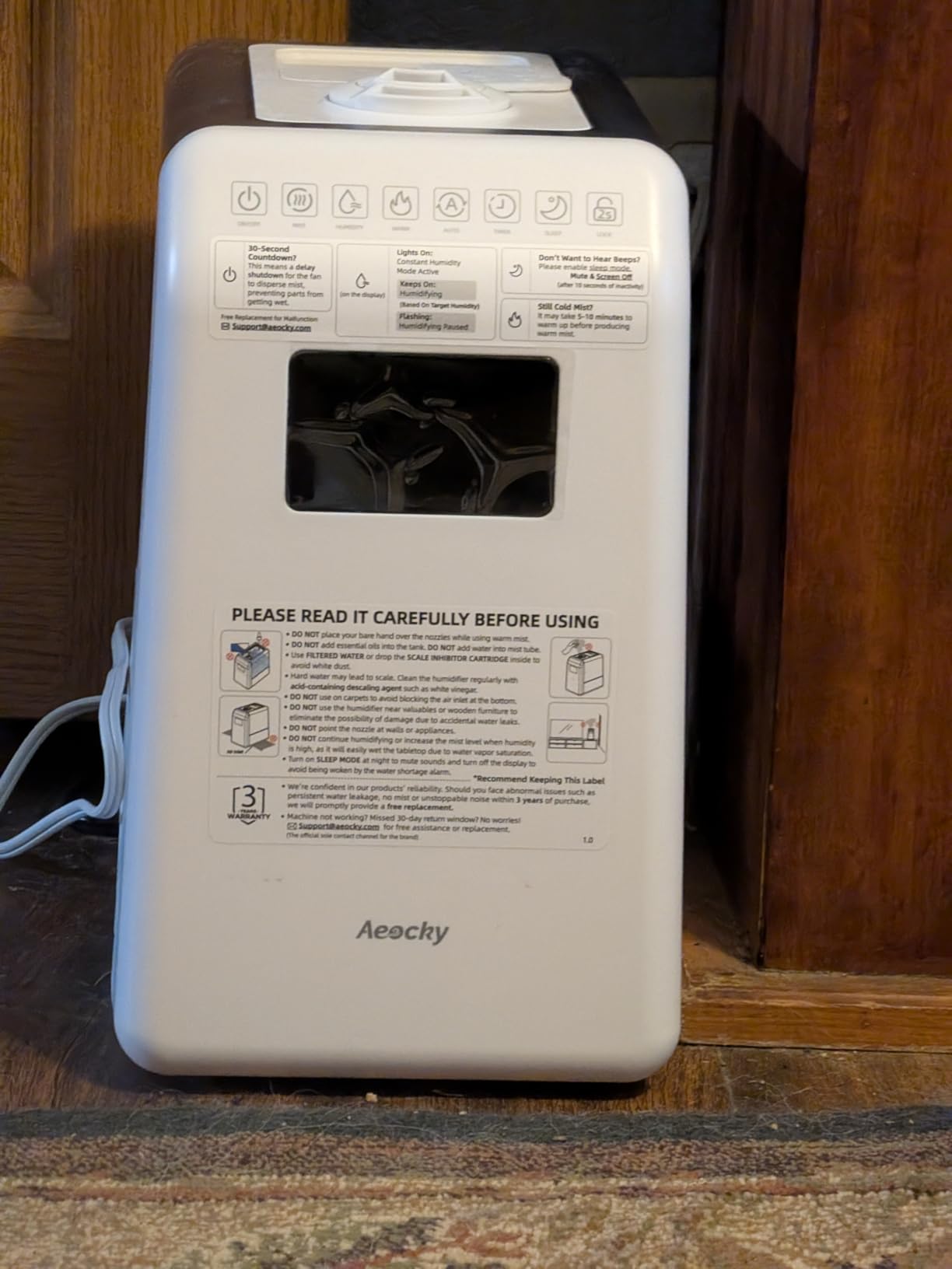 AEOCKY 6L Top-Fill Warm and Cool Mist Humidifier, 600ml/h for 821ft² customer photo 2