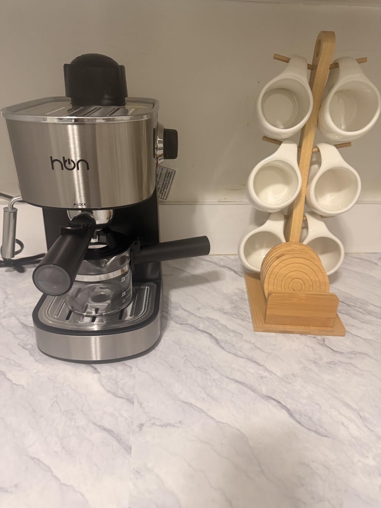 HBN Espresso Machine, 3.5Bar Cappuccino & Latte Maker, 2-4 Cup Stainless Steel Coffee Machine with Milk Frother, 800W Espresso Machine Maker with Steamer, Compact Coffee Maker for Home and Office customer photo 1