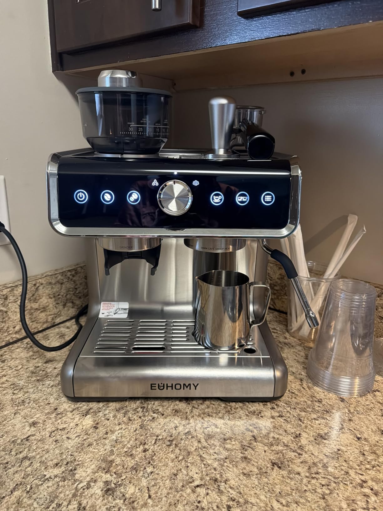 EUHOMY Espresso Machine with Grinder and Milk Frother, 20 Bar Pressure System customer photo 2