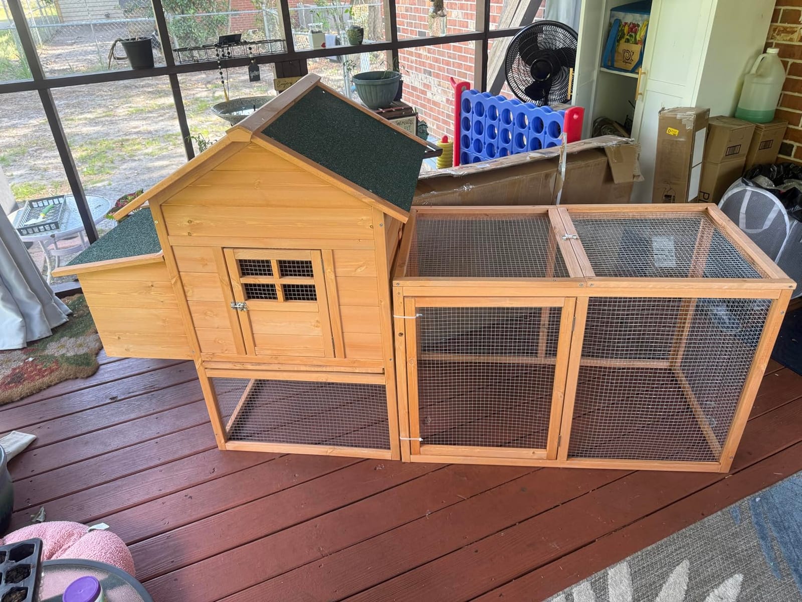 Outdoor Mobile Chicken Coop with Wheels and Sun Board for 4 Chickens customer photo 2