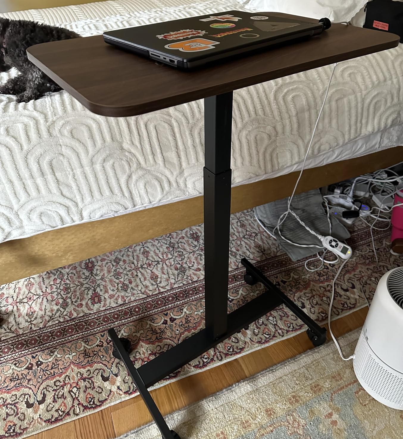 Marsail Mobile Standing Desk, Wider Height Adjustable Computer Desk, Rolling Sit Stand Desk with 4 Lockable Wheels, Desk for Home Office and Classroom, Walnut customer photo 1