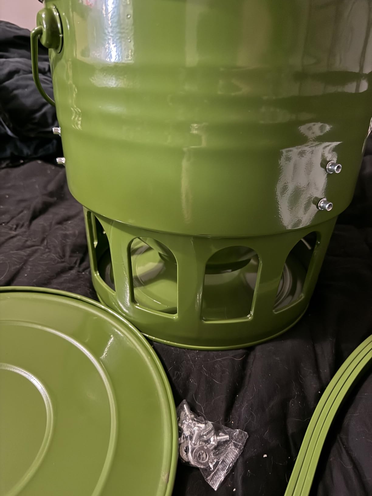 Metal Chicken Feeder No Waste - 20LB Large Chicken Feeder with 12 Ports & 4 Adjustable Heights Tripod Stand, Automatic Hanging Poultry Feeder, Rainproof for Backyard Chickens & Small Flocks customer photo 2