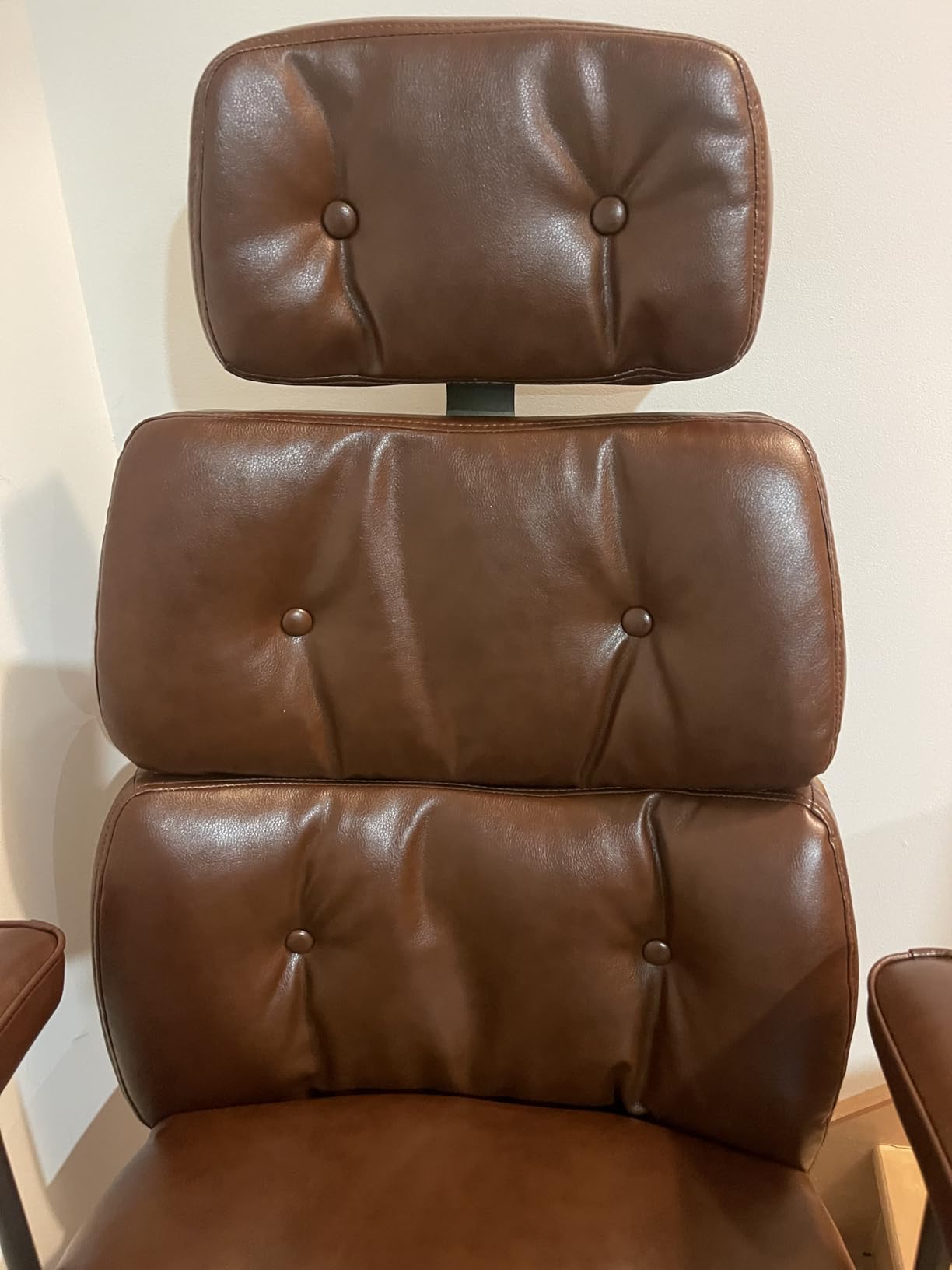 Mid-Century Modern Ergonomic Office Chair, High Back Headrest, Black | Faux Leather Executive Desk Chair, Walnut Bentwood & Adjustable Headrest, Swivel Computer Chair for Home Office, 300LBS Cap customer photo 2