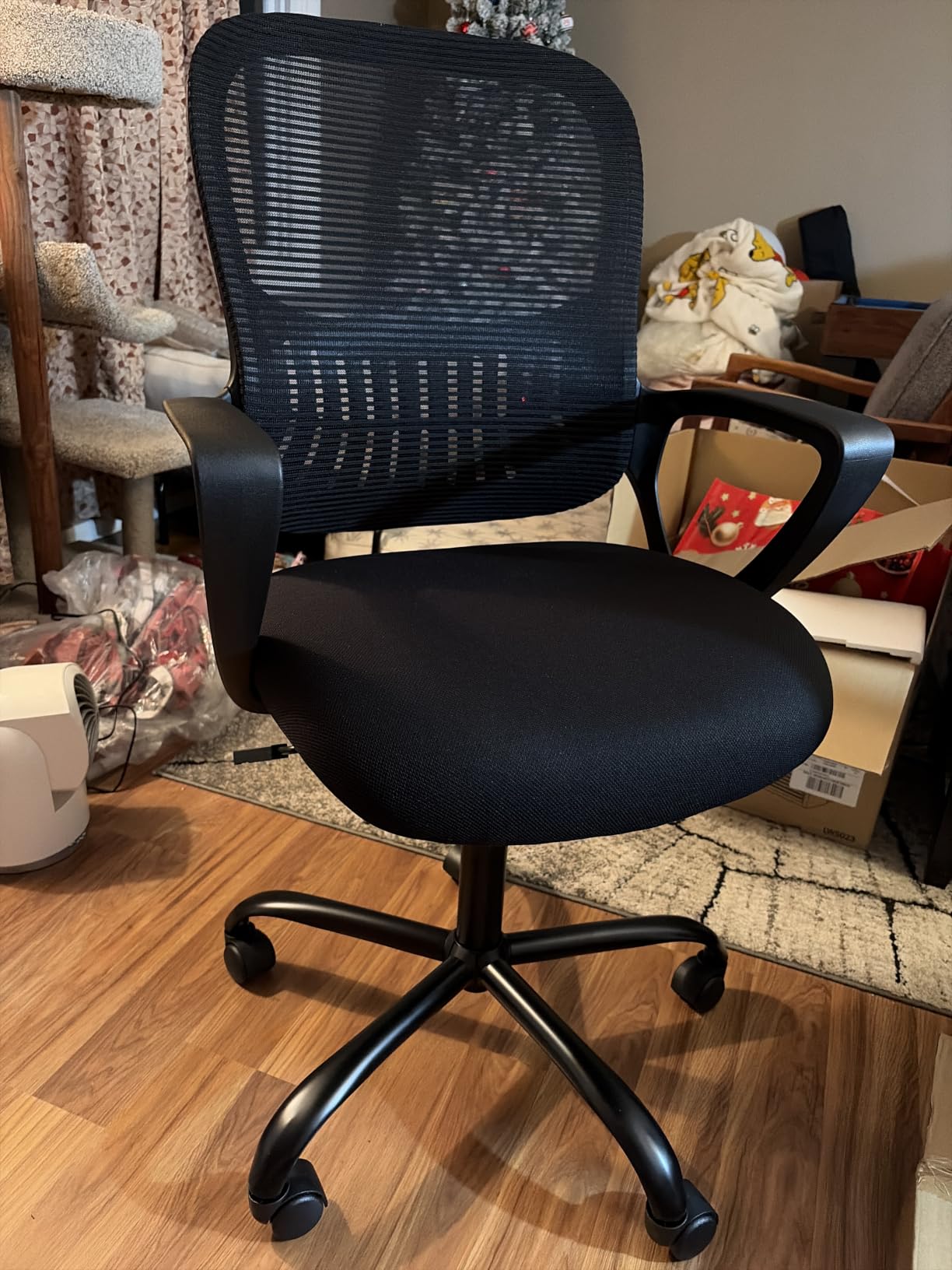 Sweetcrispy Home Office Managerial Executive Chair with Ergonomic Design | Mid-Back Mesh 360° Swivel, Comfortable Lumbar Support, Comfy Arms for Bedroom, Study, Student, Black customer photo 1