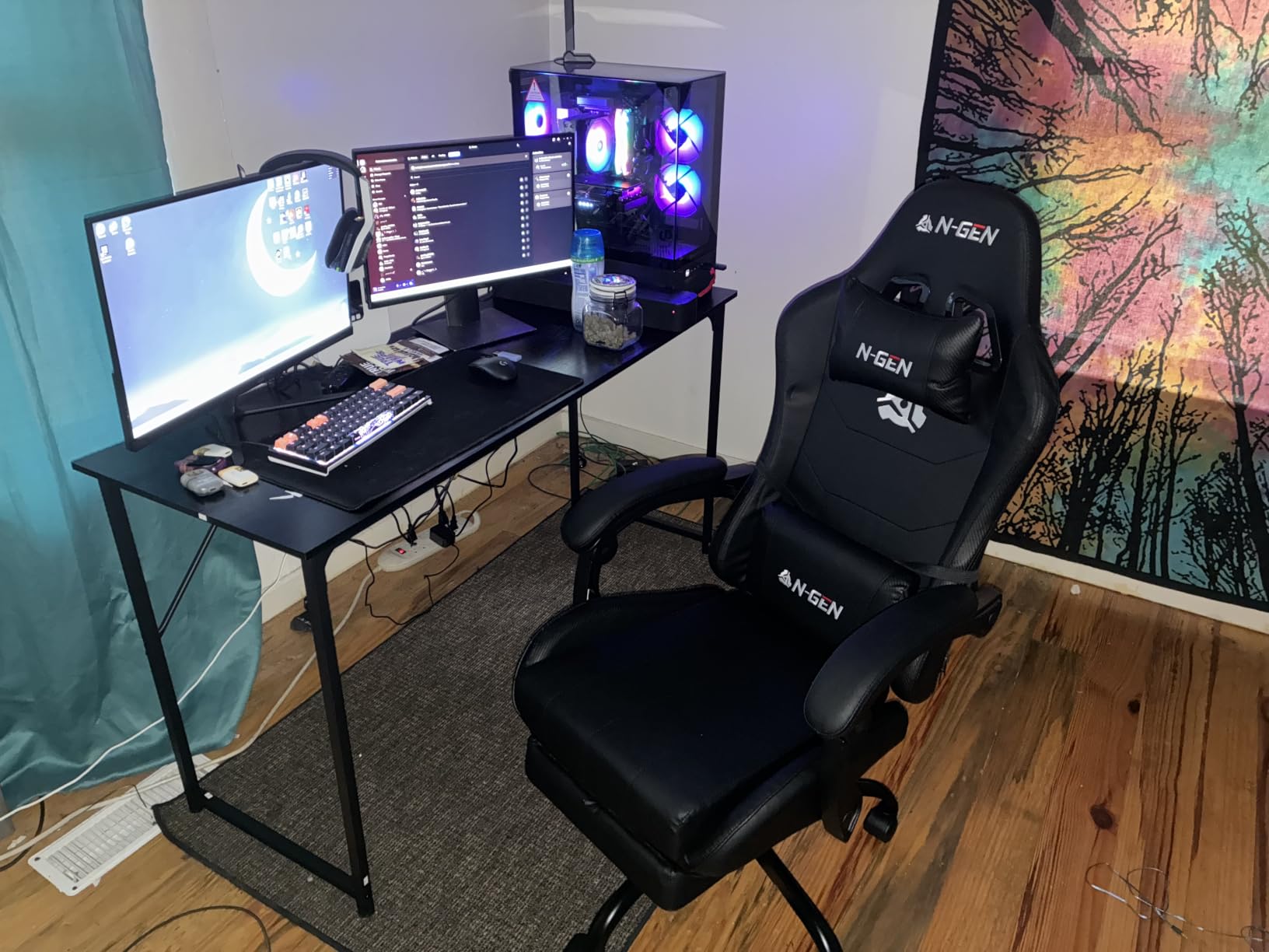 N-GEN GAMING Gaming Chair with Footrest, Lumbar, High-Back, All Black | Reclining Backrest, Linkage Armrests, Durable PU Leather, Adjustable Comfort for Extended Computer, Desk, or Home Office Use customer photo 1