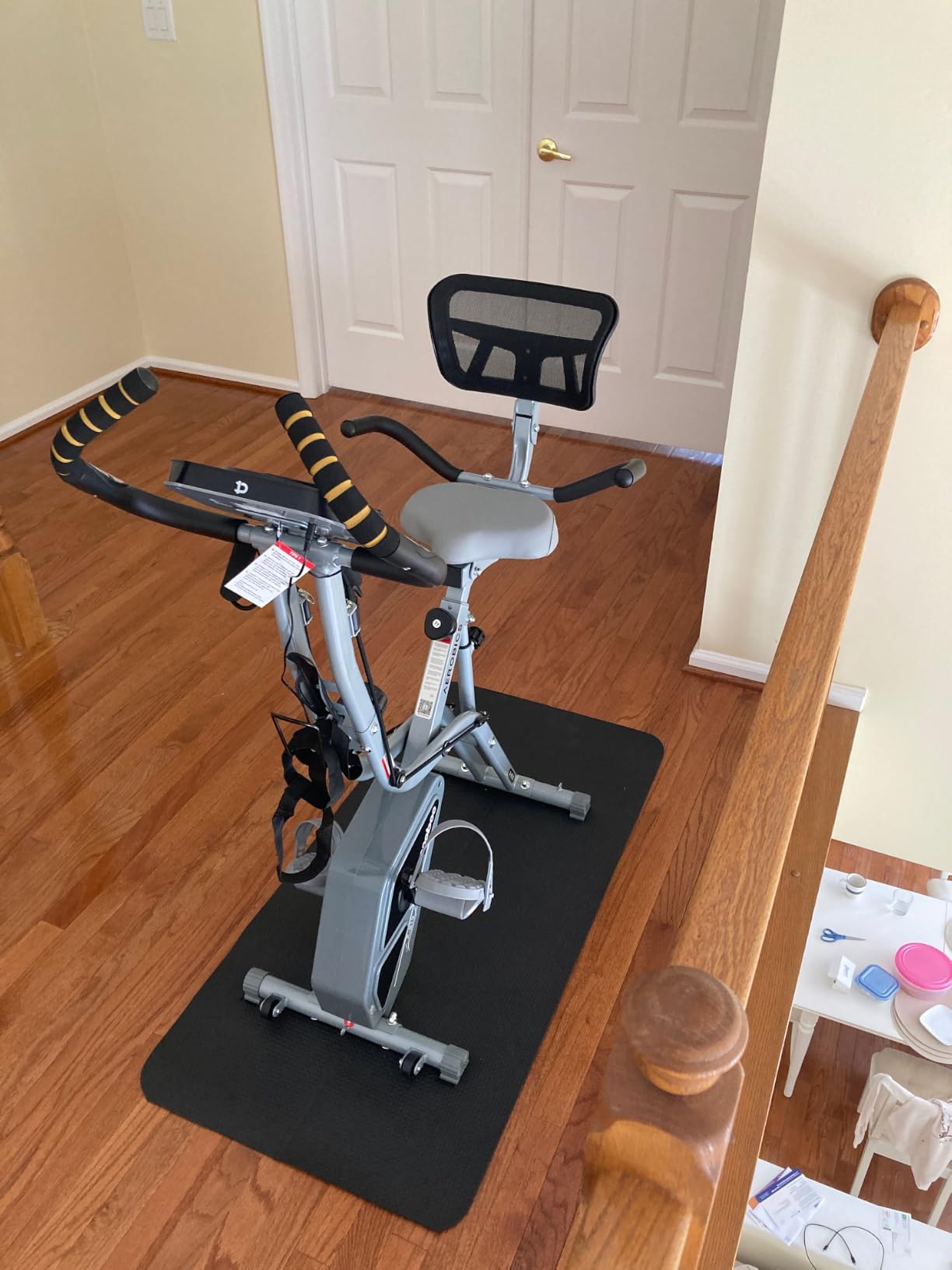 pooboo Folding Magnetic X‑Bike, Upright Exercise Bike for Home Gym | Foldable Indoor Stationary Cycling Bike, 8‑Level Resistance, 6.6 LBS Flywheel, 300 LB Capacity, Back Support Cushion customer photo 1