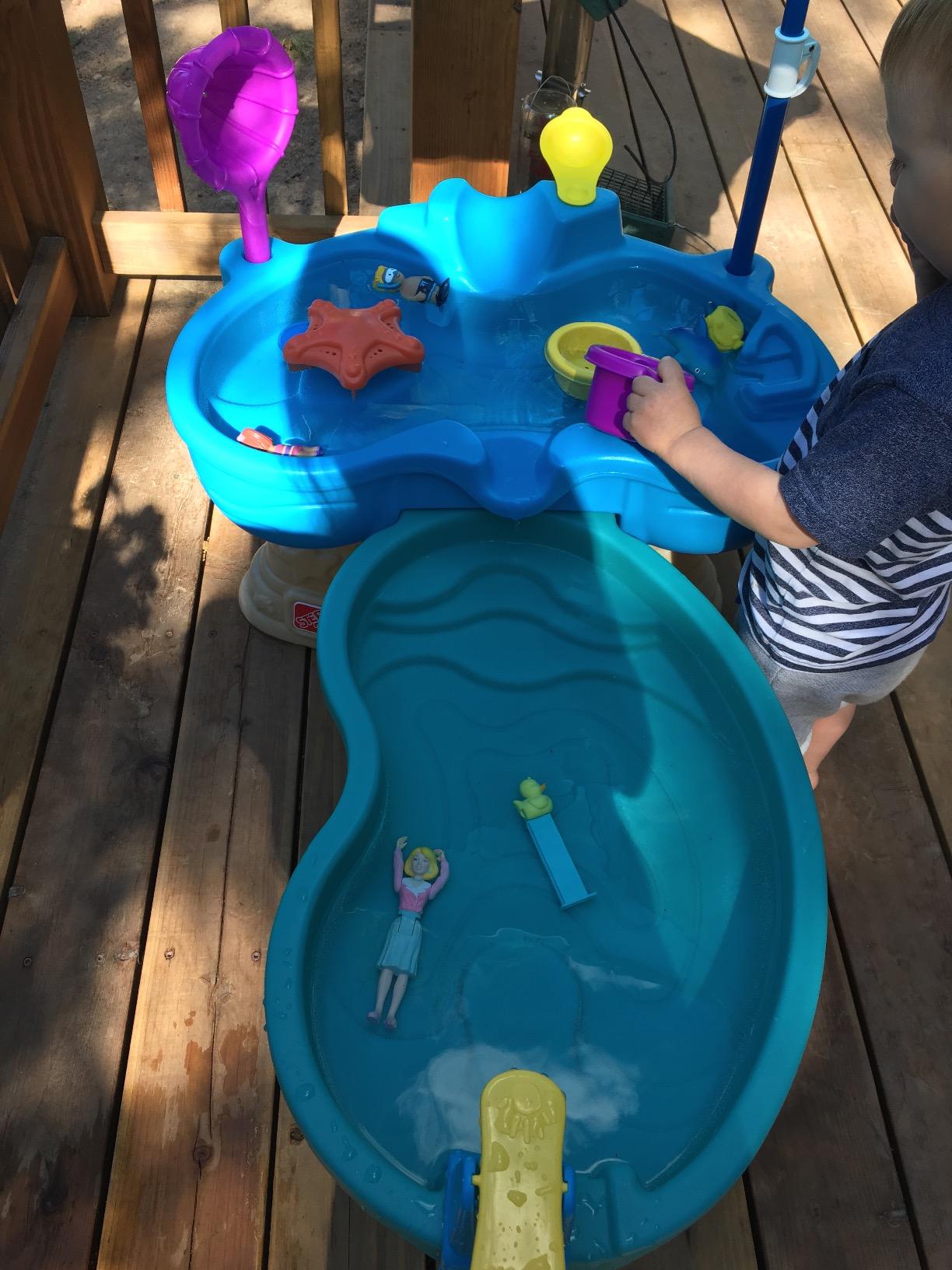 Step 2 Spill & Splash Seaway Water Table for Kids, Two-Tier Outdoor Kids Water Sensory Table with Umbrella, Ages 1.5+ Years Old, 11 Piece Water Toy Accessories customer photo 2