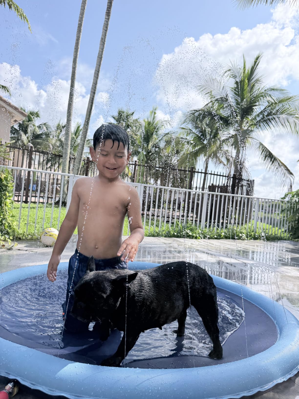 Peteast Dog Pool, Anti-Slip Splash Pad for Dogs, 67 in, Blue customer photo 2
