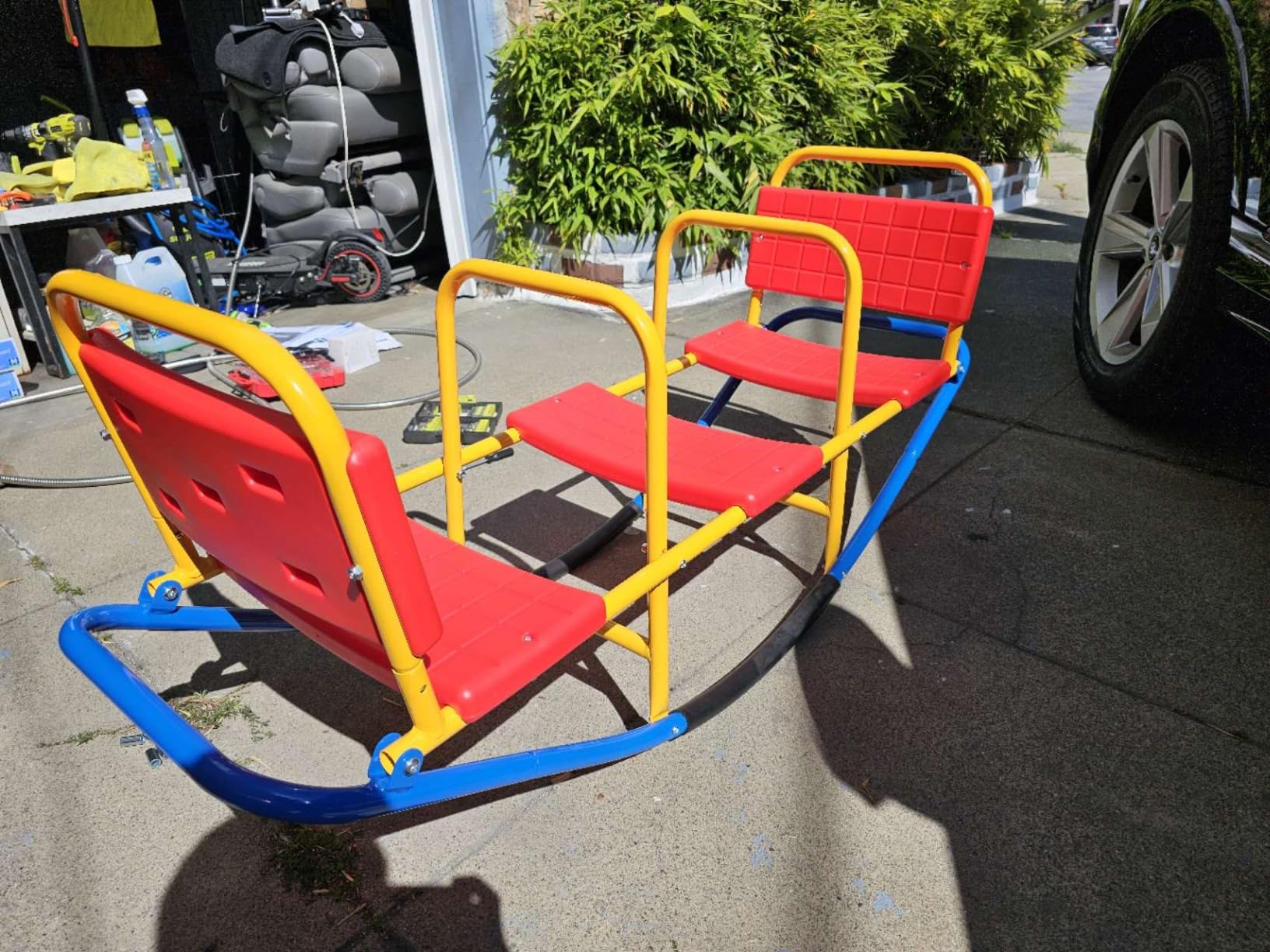 Costzon Teeter Totter Seesaw for Kids Outdoor, 2 in 1 Metal Rocking Seesaw for Toddlers with Easy-Grip Handles, Indoor Outdoor Rocker Toy Gifts for Ages 2-5, 1-3 Person Home Preschool Backyard See Saw customer photo 2