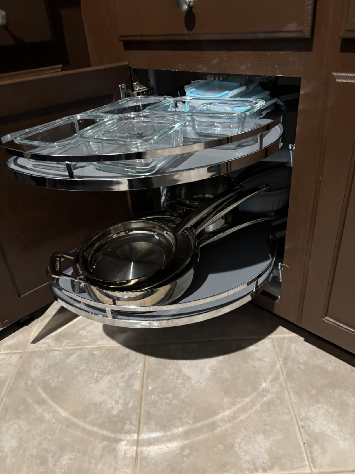 Blind Corner Cabinet Pull Out Organizer, Soft Close Swing Right Pull Out Cabinet Organizer 36inch, Corner Cabinet Lazy Susan for Corner Cabinet Blind Shelf, 2 Tiers Tray, Adjustable Height customer photo 1