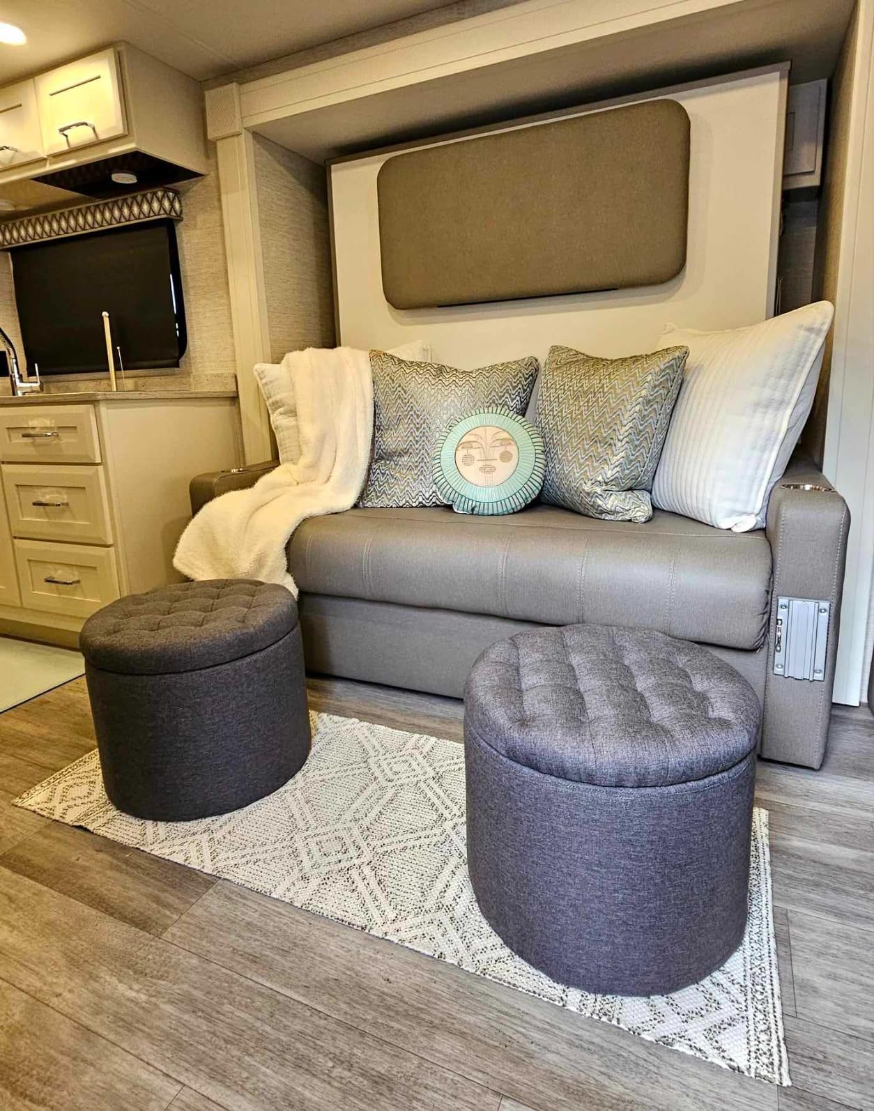 Furniliving 19 Inch Storage Round Ottoman, Footstools with Hidden Storage with Removable Lid, Stylish Button Tufted Design Ottoman Foot Stools for Living Room, Bedroom, Darkgrey customer photo 2