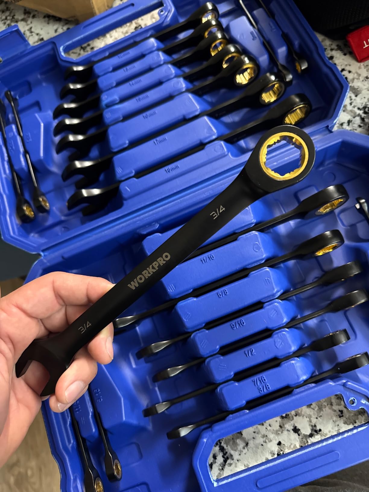 WORKPRO 22-Piece Ratcheting Wrench Set, Metric 6-18mm & SAE 1/4-3/4