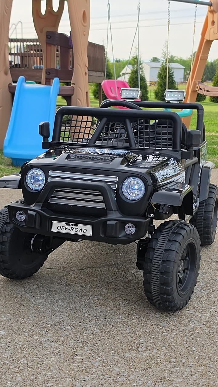 24V Ride on Toys, 2 Seater Kids Electric Car w/Remote Control, 4X4 Motor, 3 Speed, Bluetooth Music, Spring Suspension, LED Light, Off Road Power Car Wheel for Boys Girls Ages 3-8(D-Black) customer photo 1